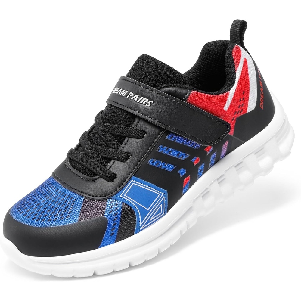 image:imageDREAM PAIRS Kids Sneakers Running Lightweight Breathable knit upper Hookandloop Cushioned foam insole Boys Girls athletic tennis shoesBlueBlack