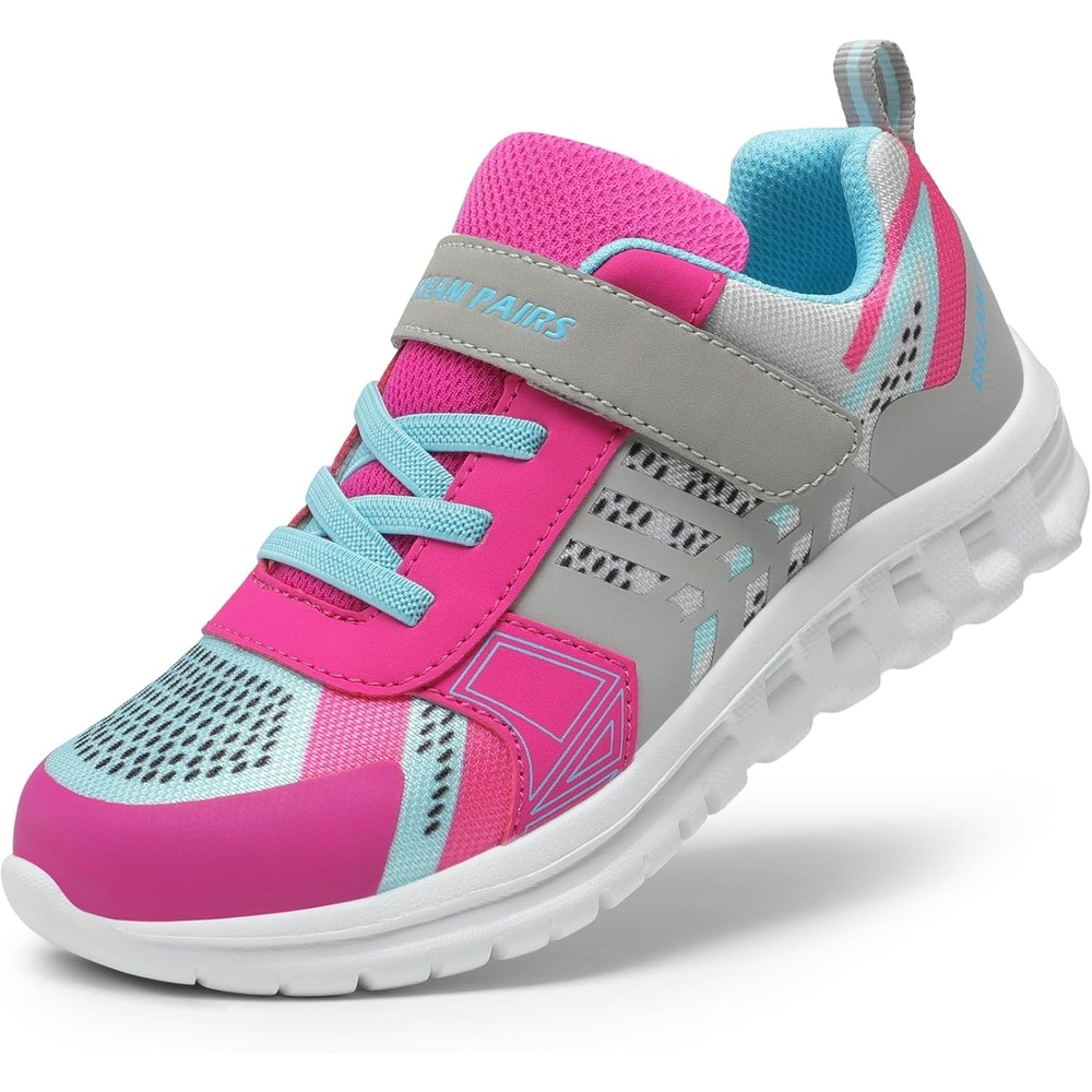 image:imageDREAM PAIRS Kids Sneakers Running  Lightweight Breathable knit upper Hookandloop Cushioned foam insole Boys Girls athletic tennis shoesGreyFuchsiaBlue