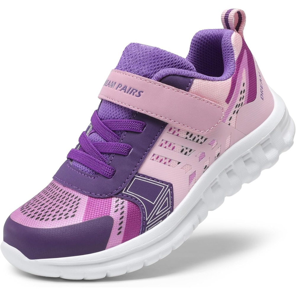 image:imageDREAM PAIRS Kids Sneakers Running Lightweight Breathable knit upper Hookandloop Cushioned foam insole Boys Girls athletic tennis shoesPinkPurple