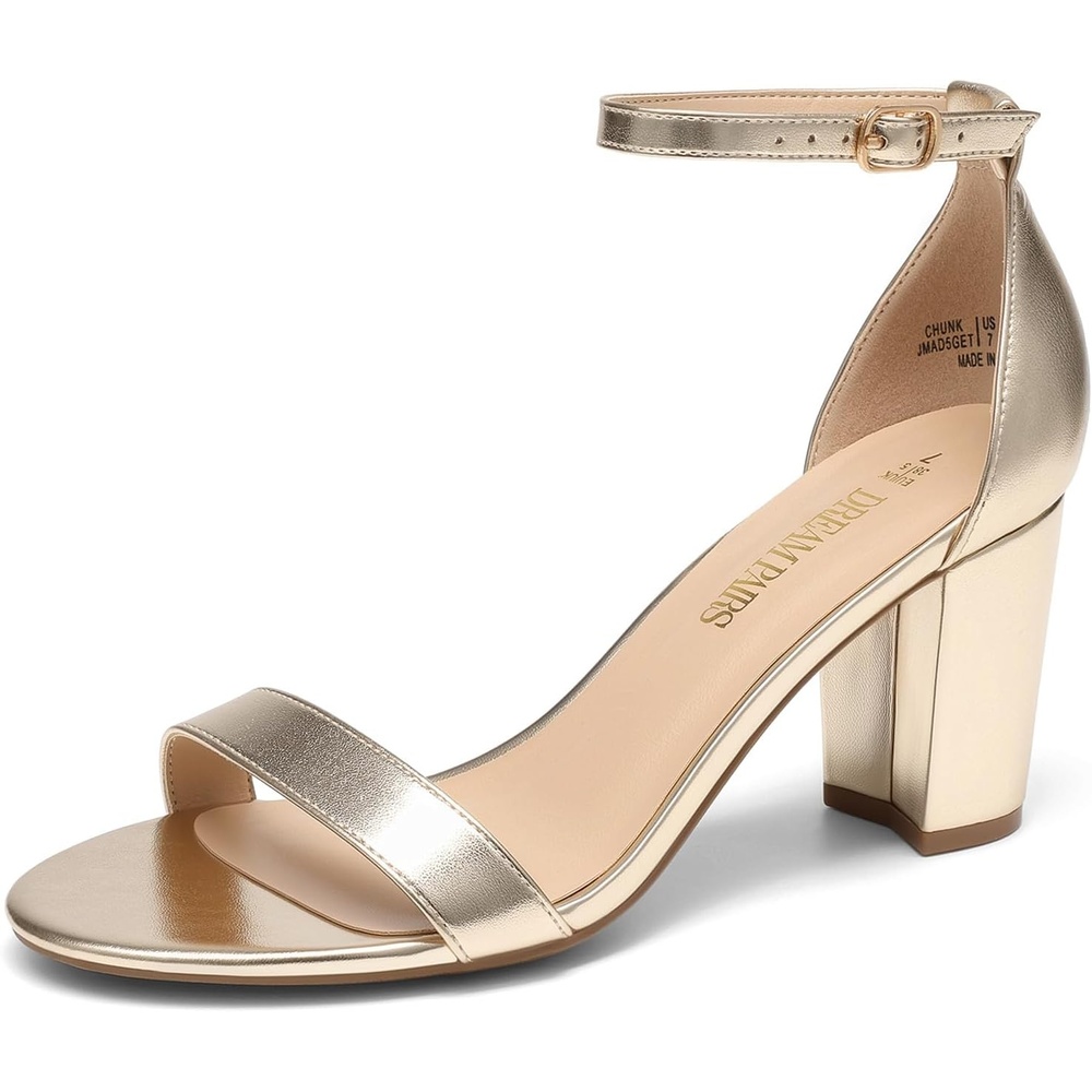 image:imageDREAM PAIRS Womens Chunky Block Heel Sandals Open Toe Ankle Strap Dress Shoes Comfortable Wedding Guest Heels for Party Prom and Formal EventsLight Gold
