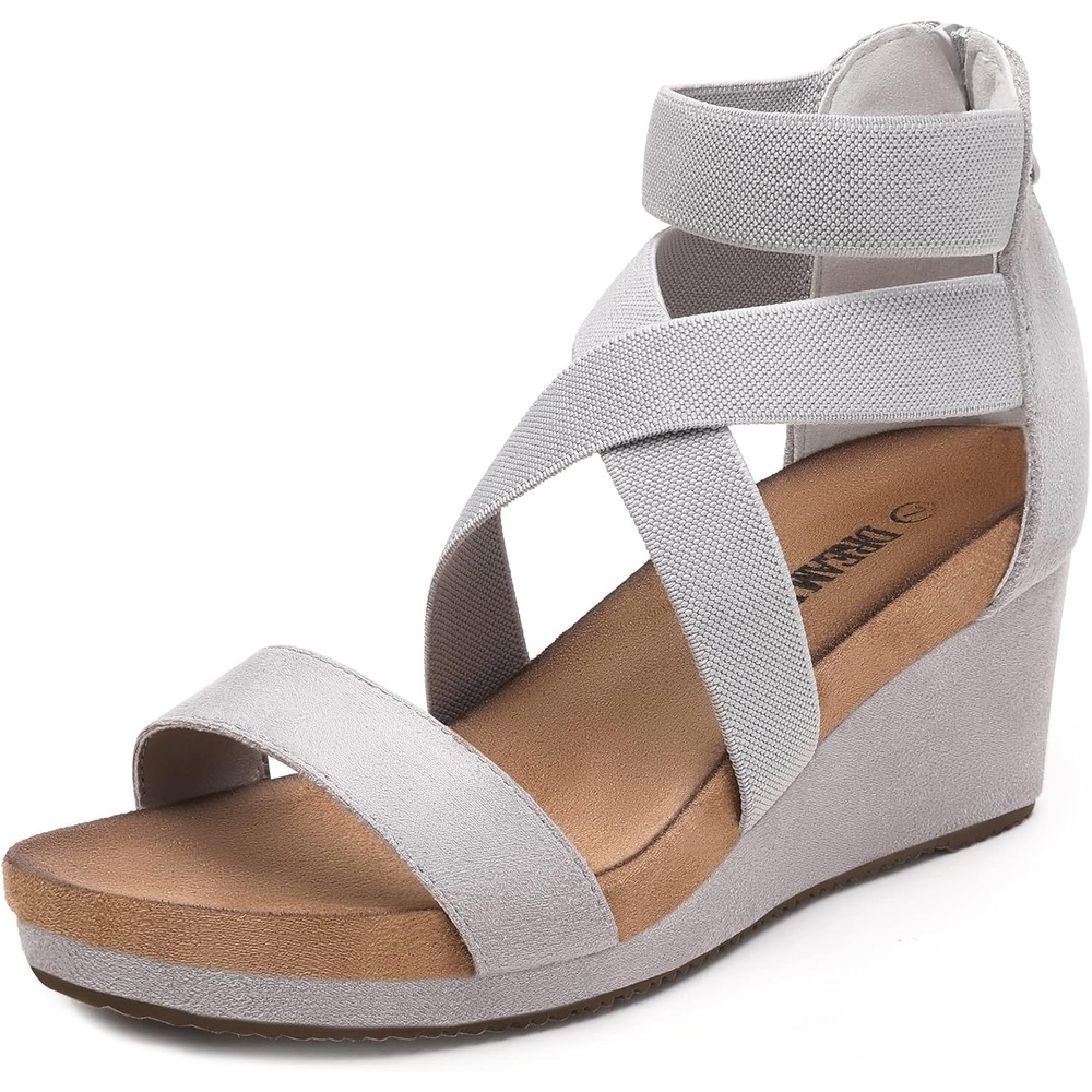 image:imageDREAM PAIRS Womens Elastic Ankle Strap Open Toe Platform Wedge Sandals Comfortable Summer ShoesGrey
