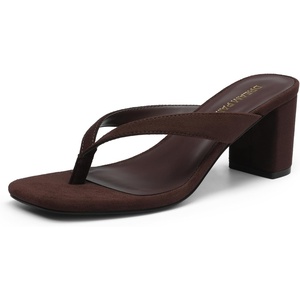 DREAM PAIRS Dress Summer Travel Chunky Heel Sandals Square Open Toe Slip On Flip Flop Heels Comfortable Thong Elgeant Sandals for Women Walking 2026(Dark Brown)
