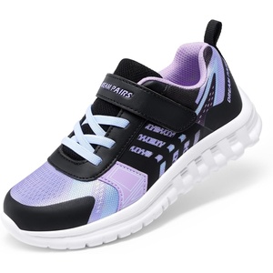 DREAM PAIRS Kids Sneakers Running | Lightweight, Breathable knit upper, Hook-and-loop, Cushioned foam insole, Boys Girls athletic tennis shoes(Black/Purple)