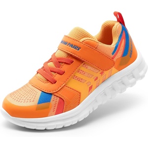 DREAM PAIRS Kids Sneakers Running | Lightweight, Breathable knit upper, Hook-and-loop, Cushioned foam insole, Boys Girls athletic tennis shoes(Orange/Royal Blue)