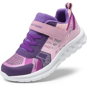 DREAM PAIRS Kids Sneakers Running | Lightweight, Breathable knit upper, Hook-and-loop, Cushioned foam insole, Boys Girls athletic tennis shoes(Pink/Purple)
