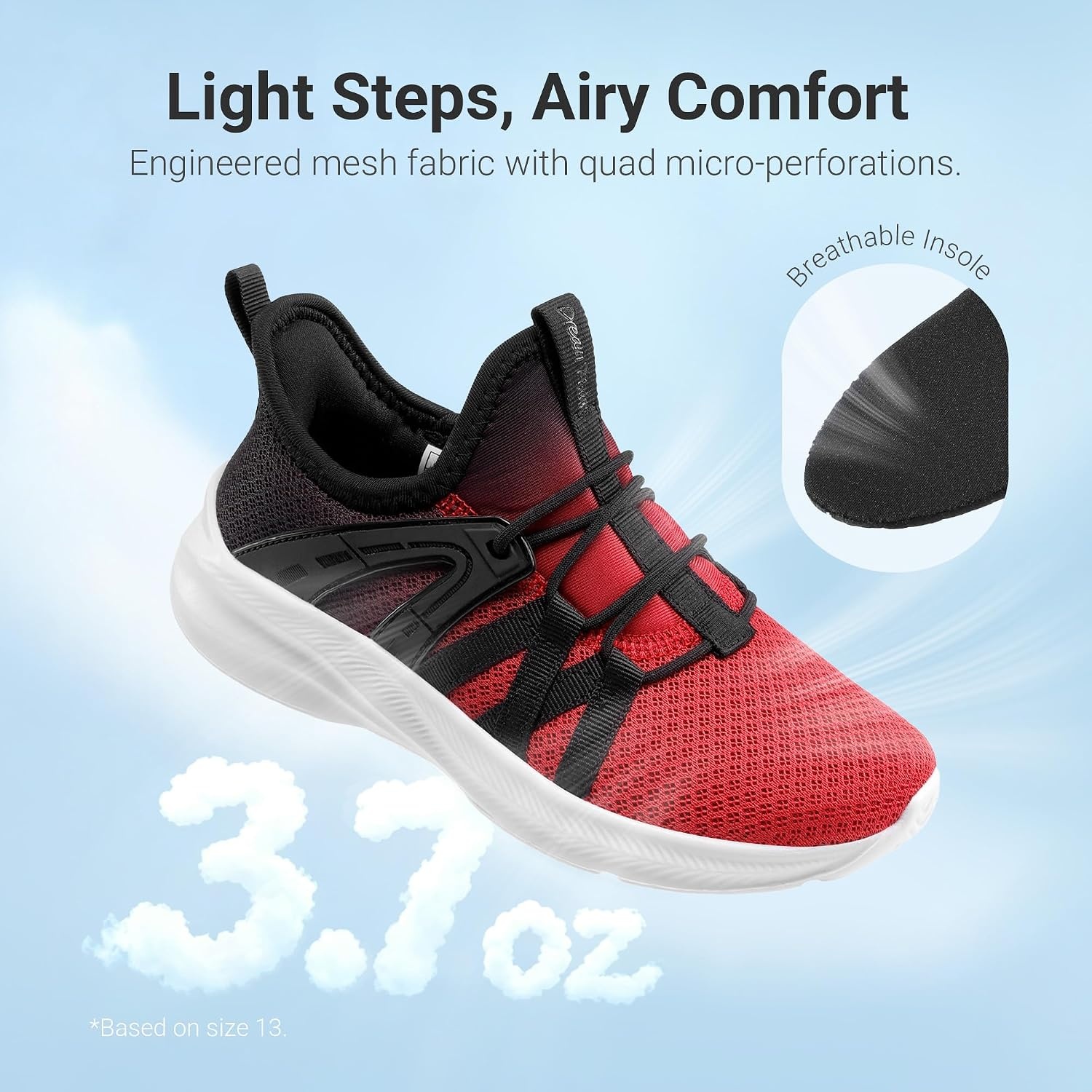 image:imageDREAM PAIRS Kid Shoes Slip On Sneakers Running Lightweight Breathable Comfortable Non Slip Walking Gym School Daily PlayRedBlack