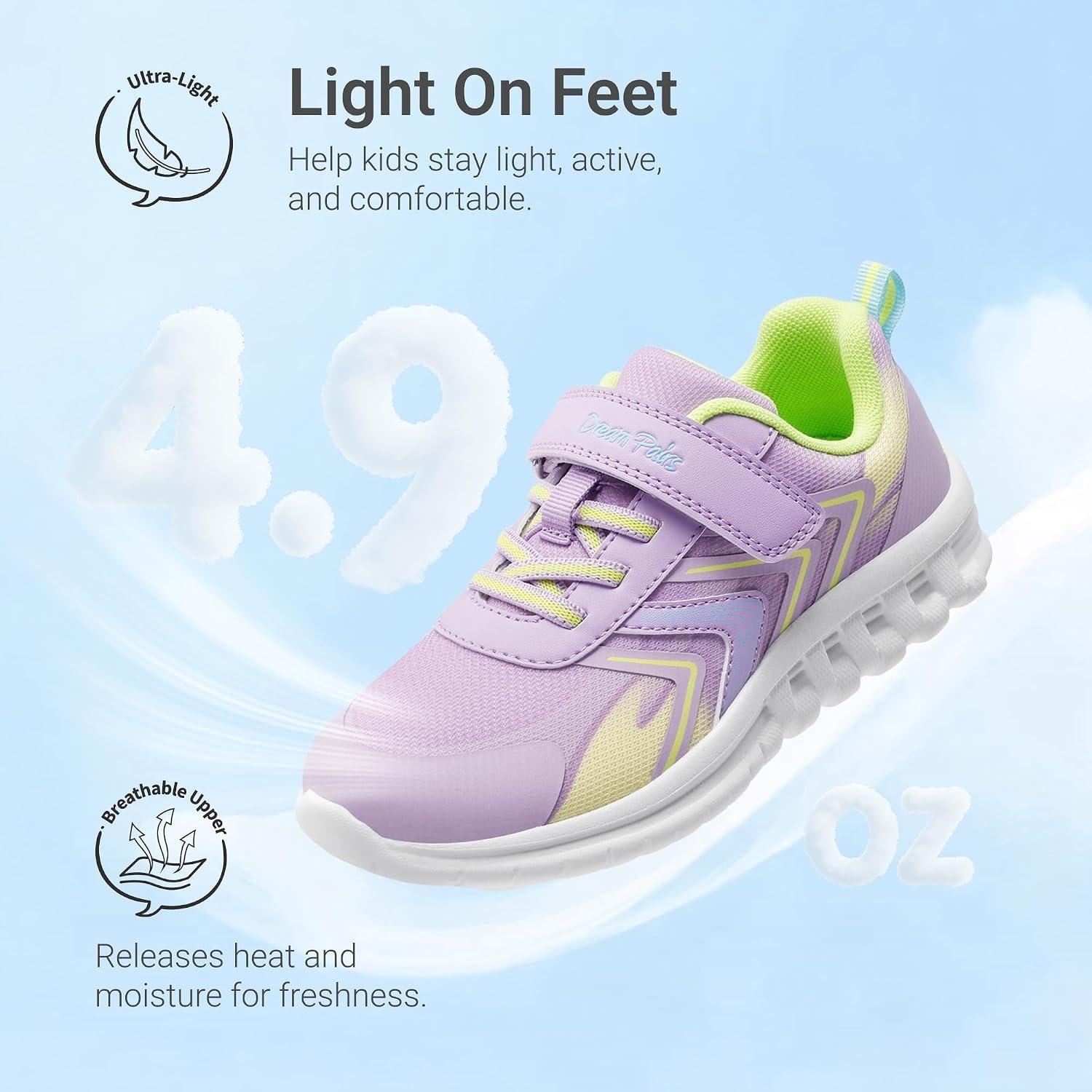image:imageDREAM PAIRS Kids Shoes Sneakers Athletic Running LightweightBreathableComfortable Non SlipHookandLoopWalking Gym School Daily PlayPurple