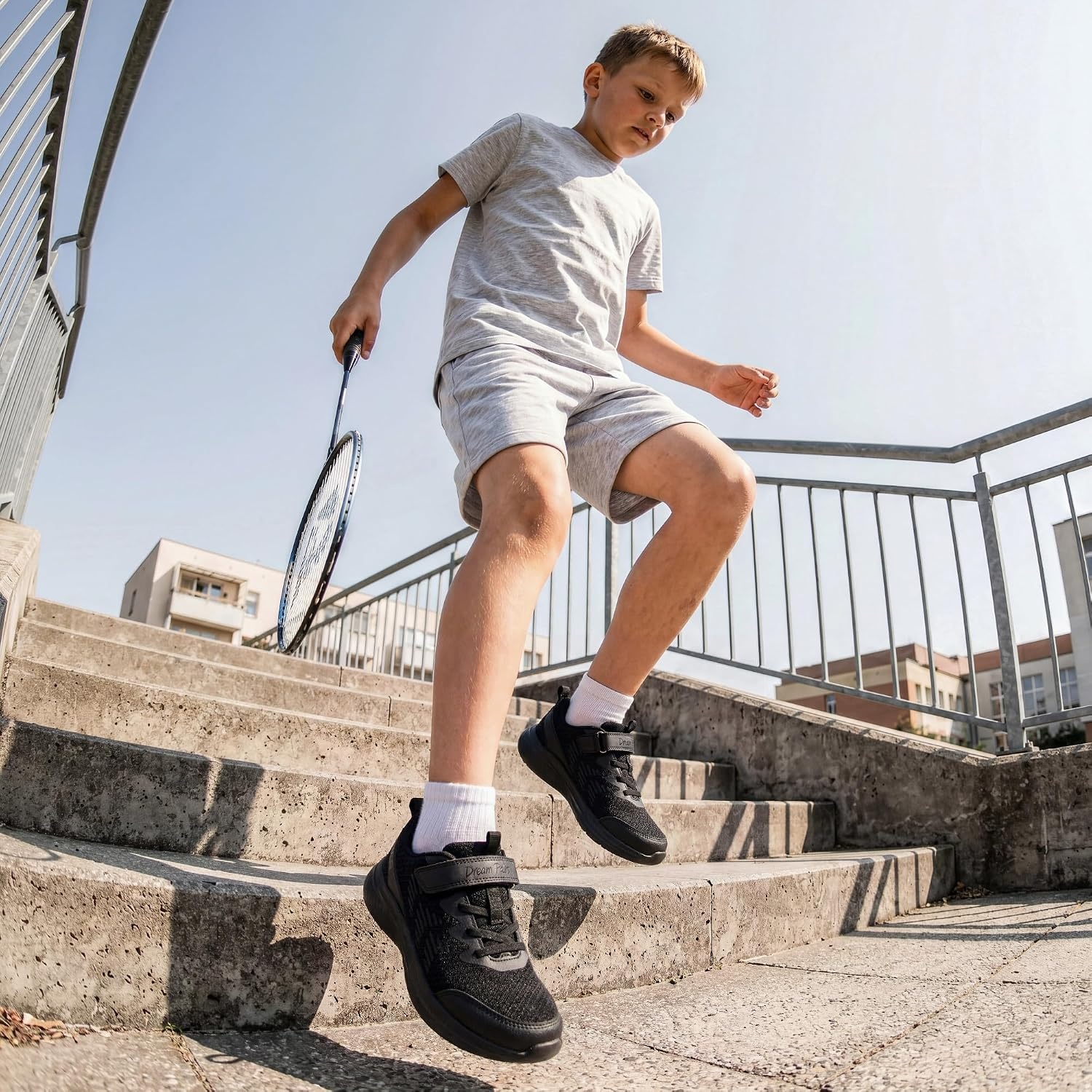 image:imageDREAM PAIRS Kids Shoes Tennis Sneakers LightweightRunningBreathableComfortable Non SlipHookandLoopWalking Gym School Daily PlayAll Black