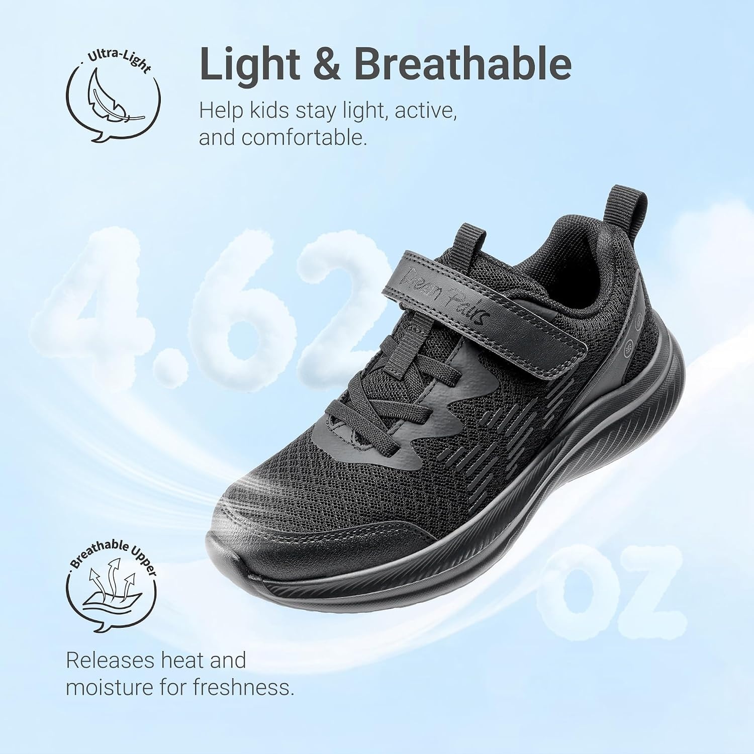 image:imageDREAM PAIRS Kids Shoes Tennis Sneakers LightweightRunningBreathableComfortable Non SlipHookandLoopWalking Gym School Daily PlayAll Black