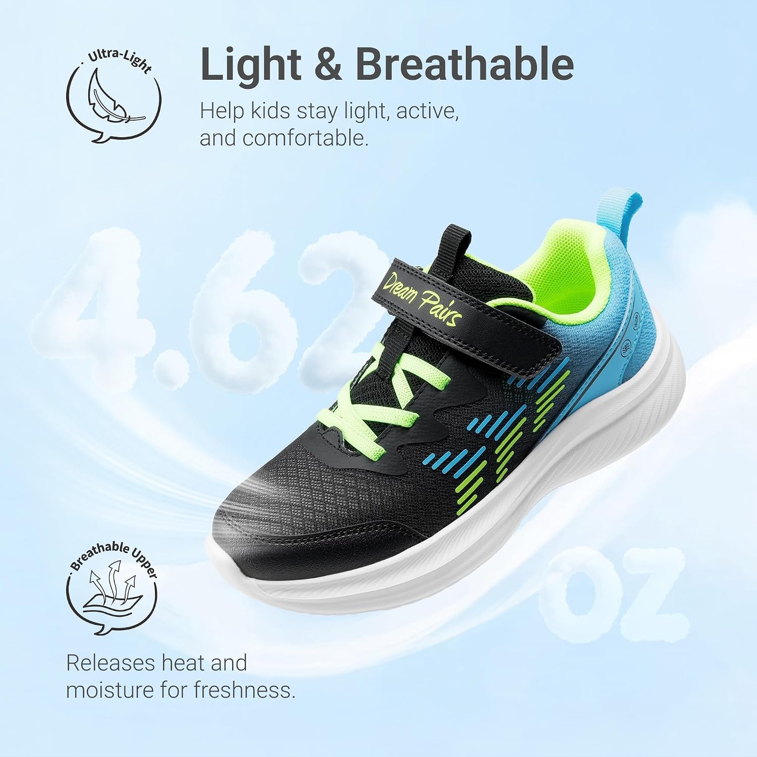 image:imageDREAM PAIRS Kids Shoes Tennis Sneakers LightweightRunningBreathableComfortable Non SlipHookandLoopWalking Gym School Daily PlayBlackBlue