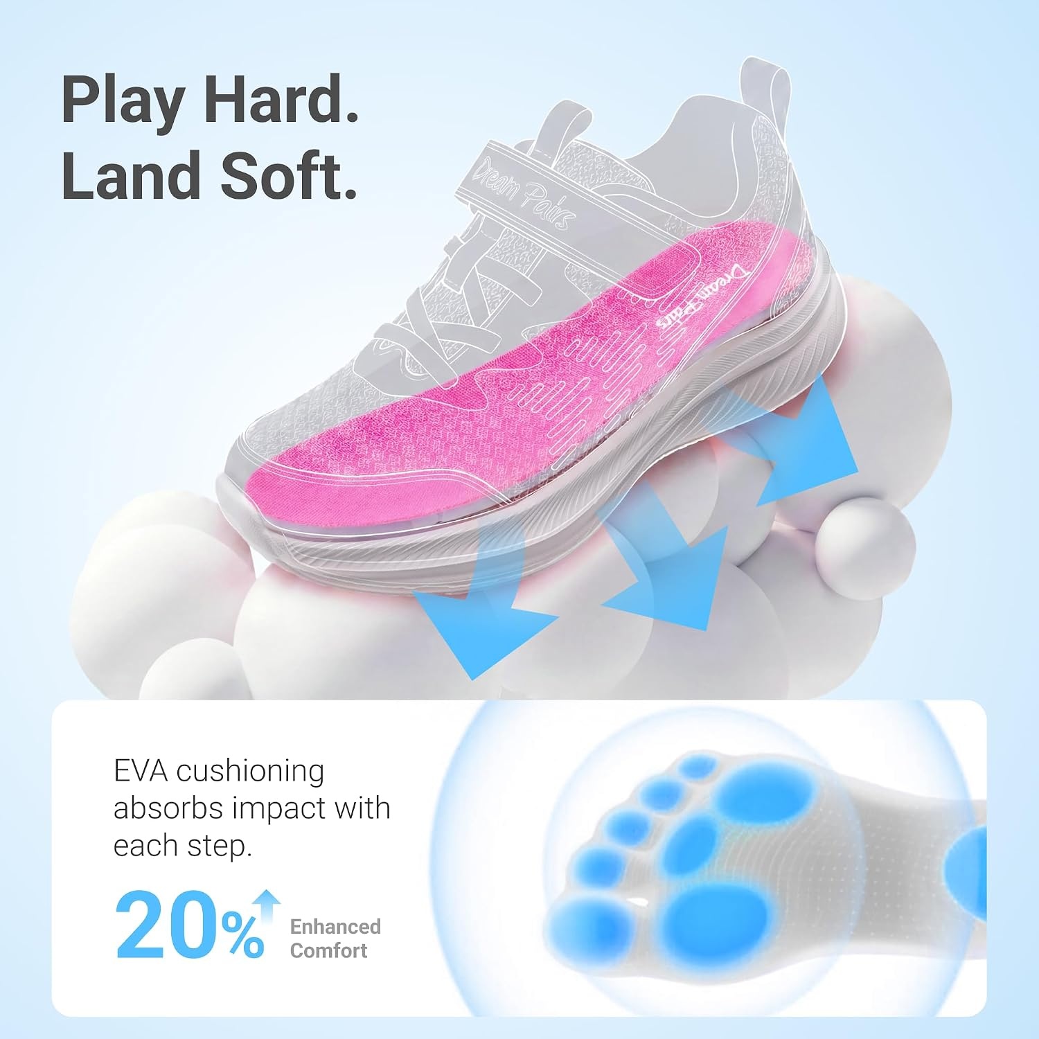image:imageDREAM PAIRS Kids Shoes Tennis Sneakers LightweightRunningBreathableComfortable Non SlipHookandLoopWalking Gym School Daily PlayDark PurpleHot Pink