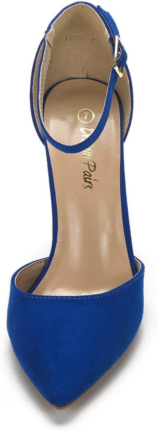 image:imageDREAM PAIRS Womens Coco High Heels Chunky Pumps Pointed Closed Toe Ankle Strap Block Pumps Wedding Dress Shoes for WomenRoyalBlue