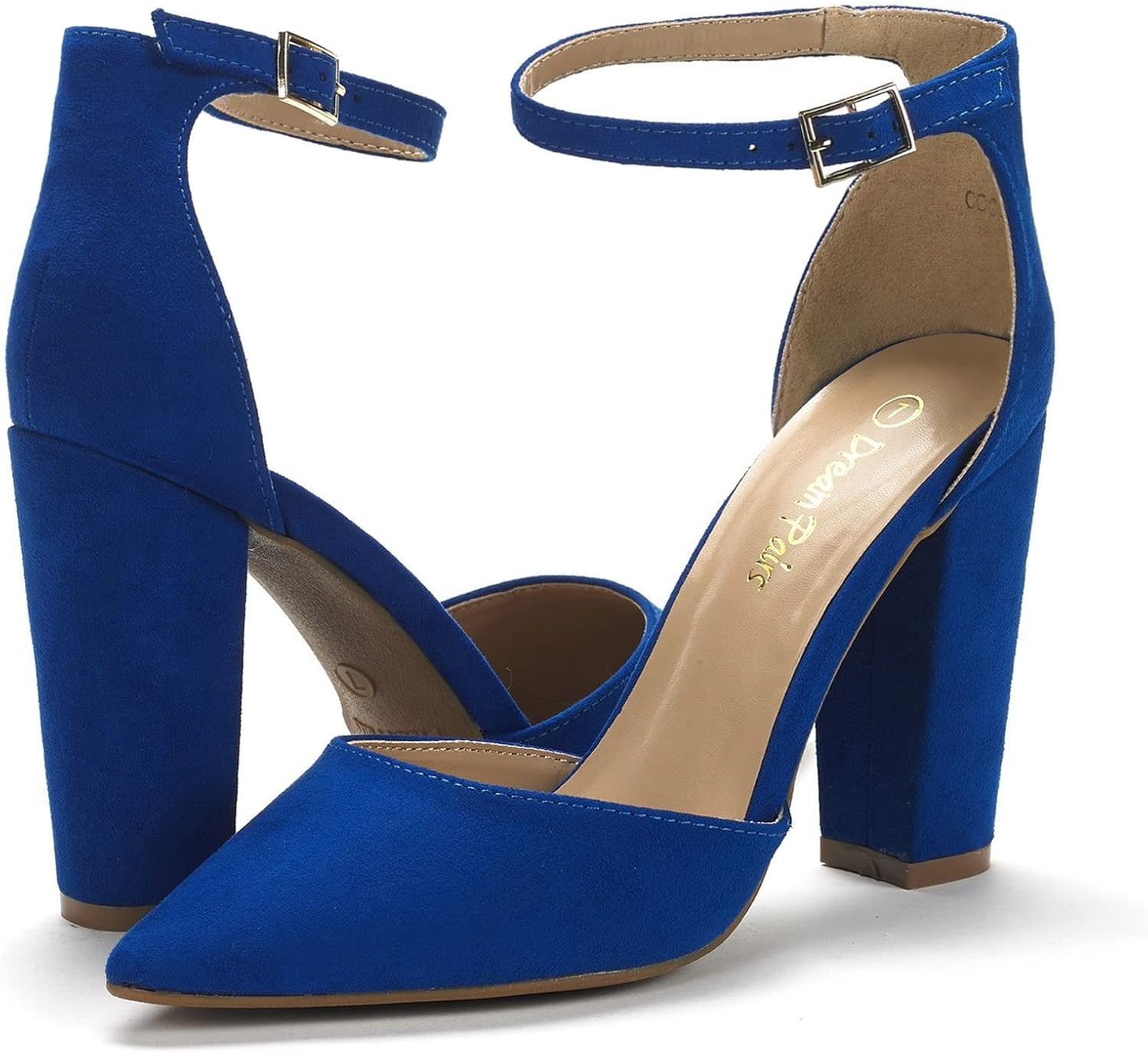 image:imageDREAM PAIRS Womens Coco High Heels Chunky Pumps Pointed Closed Toe Ankle Strap Block Pumps Wedding Dress Shoes for WomenRoyalBlue