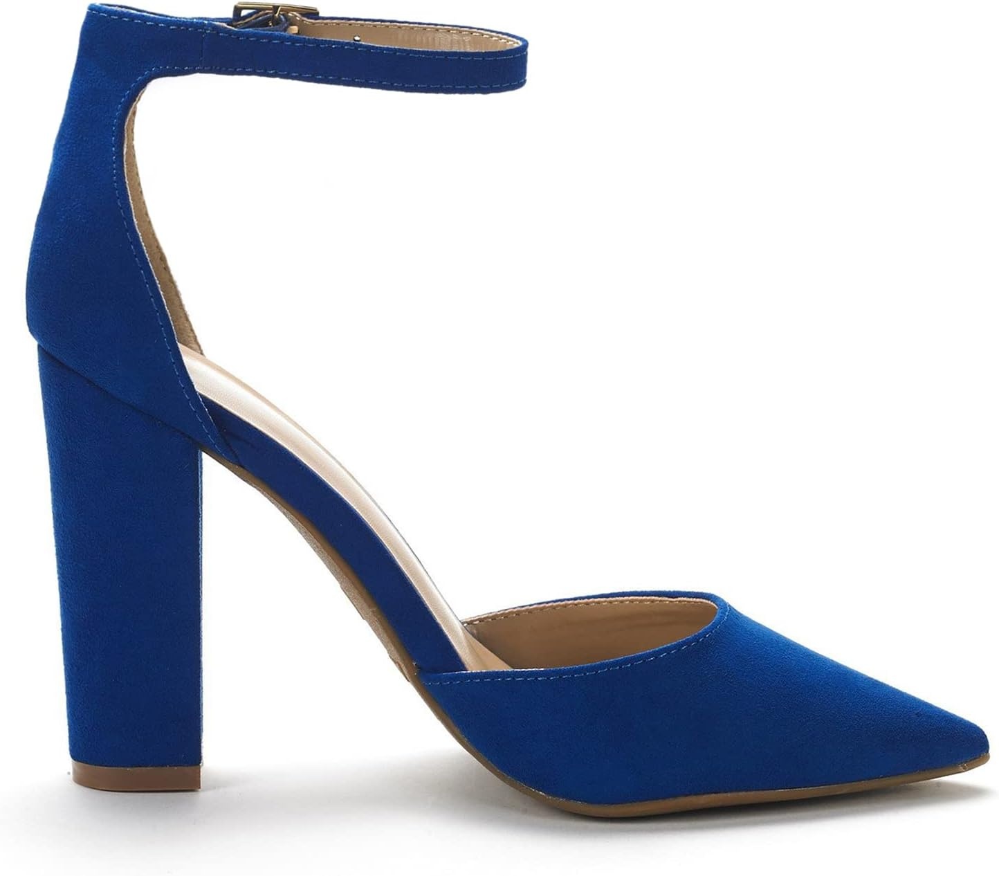 image:imageDREAM PAIRS Womens Coco High Heels Chunky Pumps Pointed Closed Toe Ankle Strap Block Pumps Wedding Dress Shoes for WomenRoyalBlue