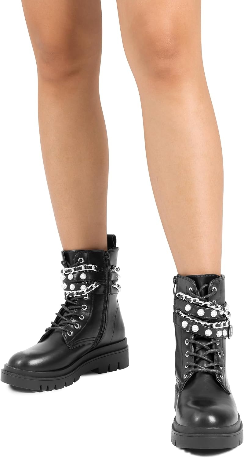 image:imageDREAM PAIRS Womens Combat Boots Lace Up Ankle Booties Shoes Fashion Platform Lug Sole Goth Ankle BootiesChunky Solepunk vibeSuitable for Casual Outings Daily WorkBlack