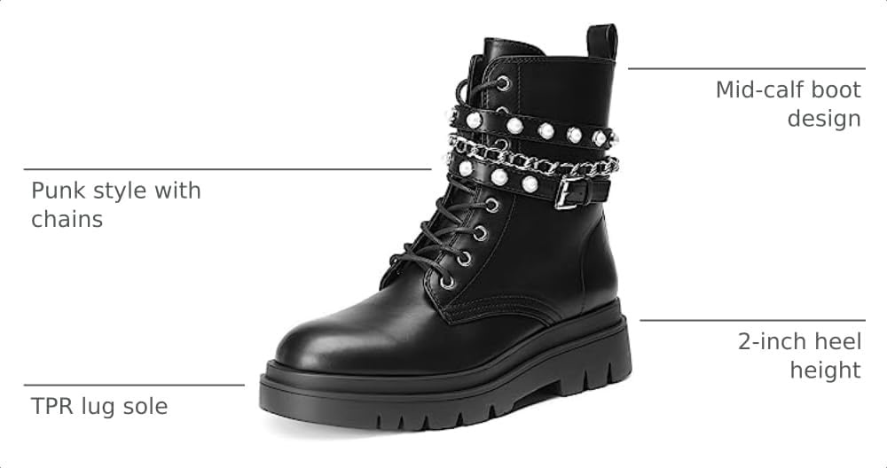 image:imageDREAM PAIRS Womens Combat Boots Lace Up Ankle Booties Shoes Fashion Platform Lug Sole Goth Ankle BootiesChunky Solepunk vibeSuitable for Casual Outings Daily WorkBlack