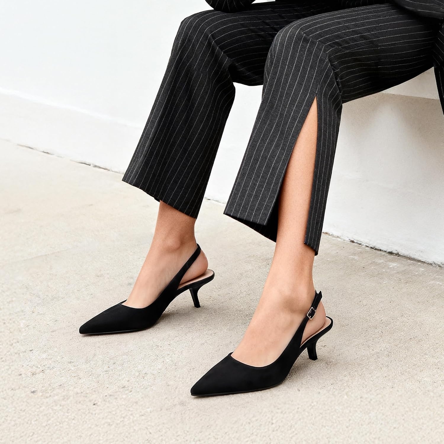image:imageDREAM PAIRS Womens Slingback Kitten Heels Pumps Shoes 236 Inch Low Heel Pointed Toe Pumps Comfortable Closed Toe Dress Shoes for Office Work Classic Holiday HeelsBlacknubuck