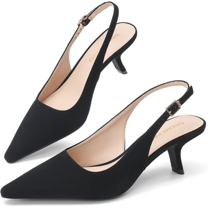 DREAM PAIRS Women’s Slingback Kitten Heels Pumps Shoes | 2.36 Inch Low Heel Pointed Toe Pumps, Comfortable Closed Toe Dress Shoes for Office Work Classic Holiday Heels(Black-nubuck)