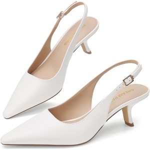DREAM PAIRS Women’s Slingback Kitten Heels Pumps Shoes | 2.36 Inch Low Heel Pointed Toe Pumps, Comfortable Closed Toe Dress Shoes for Office Work Classic Holiday Heels(White)