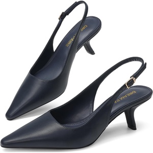 DREAM PAIRS Women’s Slingback Kitten Heels Pumps Shoes | 2.36 Inch Low Heel Pointed Toe Pumps, Comfortable Closed Toe Dress Shoes for Office Work Classic Holiday Heels(Navy)
