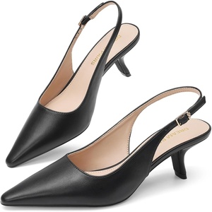 DREAM PAIRS Women’s Slingback Kitten Heels Pumps Shoes | 2.36 Inch Low Heel Pointed Toe Pumps, Comfortable Closed Toe Dress Shoes for Office Work Classic Holiday Heels(Black-pu)