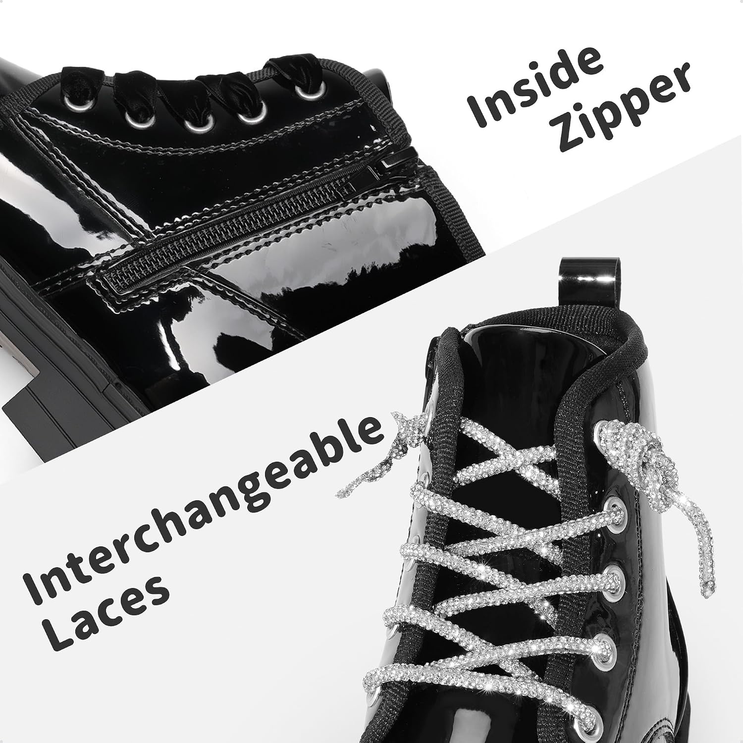 image:imageDREAM PAIRS Girls Combat Ankle Boots Shoes Glittery upper with cushioned footbed and durable rubber outsole for dress up and winterBlackpat