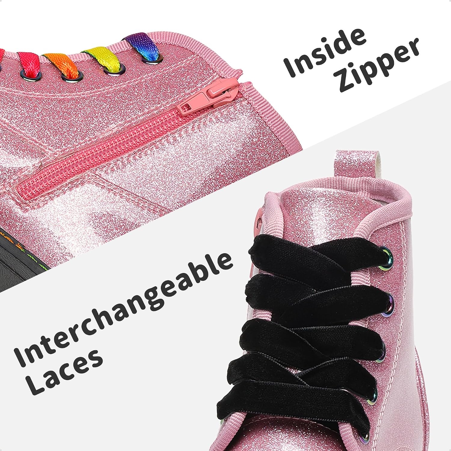 image:imageDREAM PAIRS Girls Combat Ankle Boots Shoes Glittery upper with cushioned footbed and durable rubber outsole for dress up and winterPinkPu