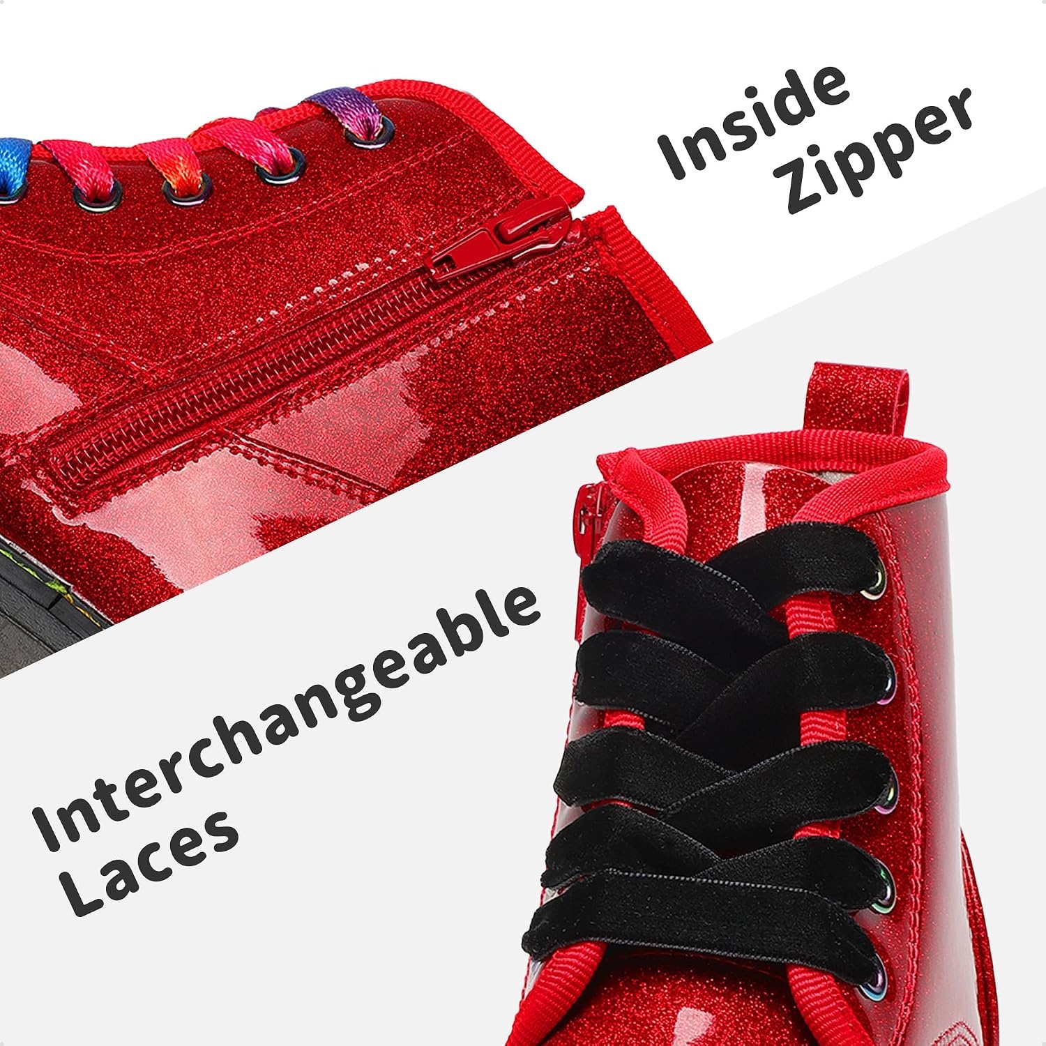 image:imageDREAM PAIRS Girls Combat Ankle Boots Shoes Glittery upper with cushioned footbed and durable rubber outsole for dress up and winterRedPu