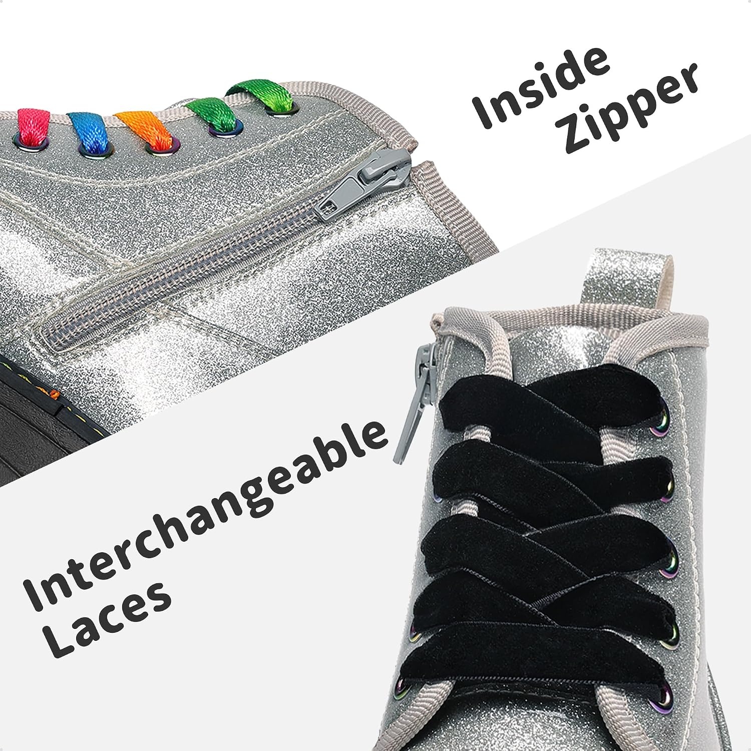image:imageDREAM PAIRS Girls Combat Ankle Boots Shoes Glittery upper with cushioned footbed and durable rubber outsole for dress up and winterSilverPu