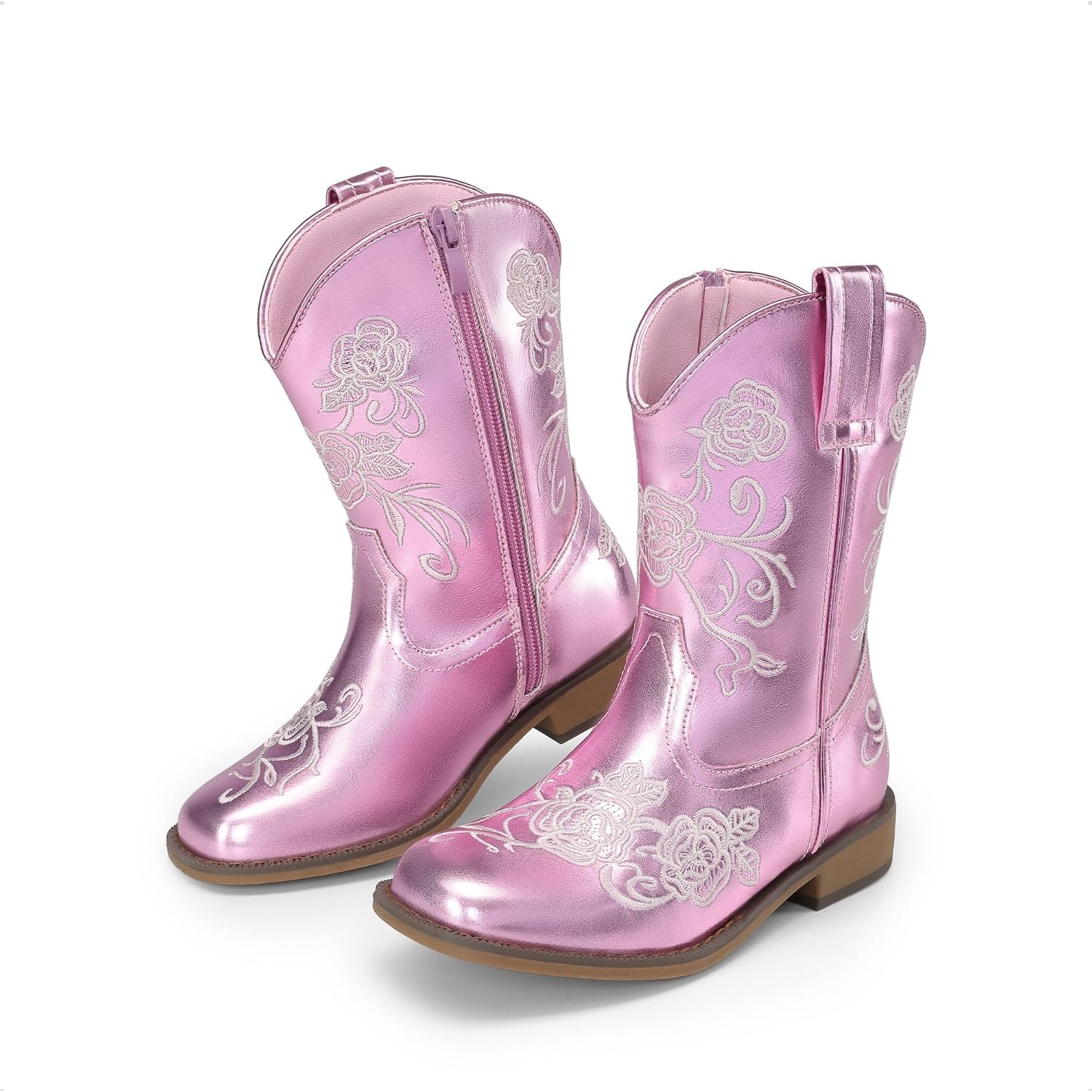 image:imageDREAM PAIRS Girls Cowboy Cowgirl Western Boots Floral Embroidered Classic Western Cowgirl Boots Square Toe Mid Calf Side Zipper Horsing PartyPurple