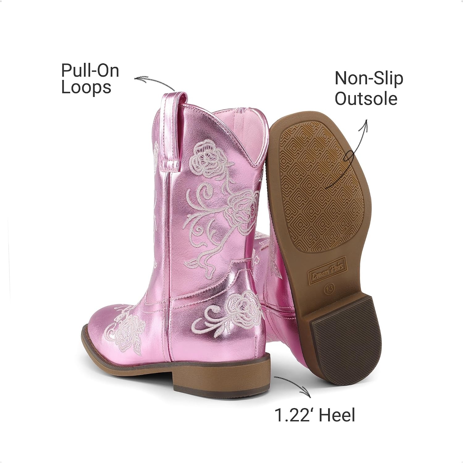image:imageDREAM PAIRS Girls Cowboy Cowgirl Western Boots Floral Embroidered Classic Western Cowgirl Boots Square Toe Mid Calf Side Zipper Horsing PartyPurple