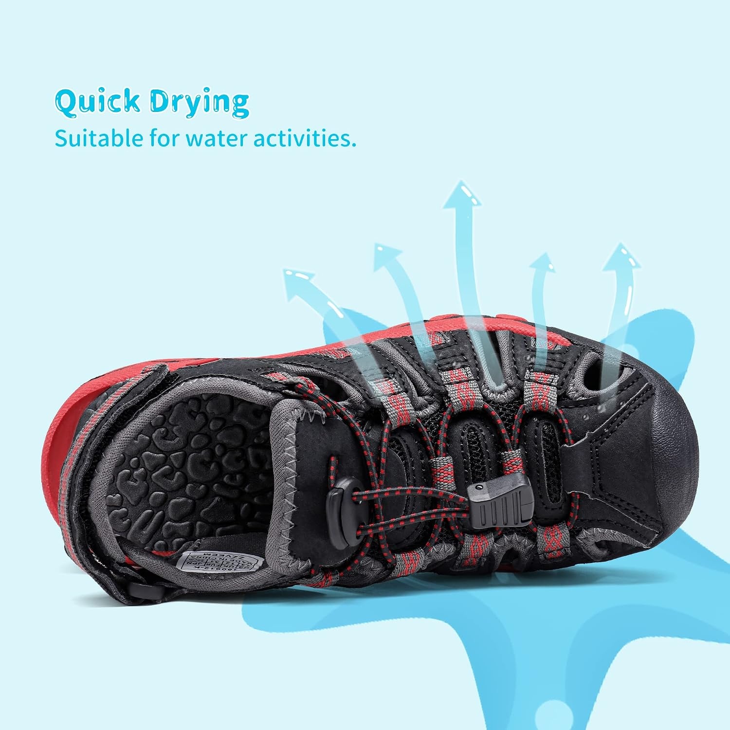 image:imageDREAM PAIRS Unisex Summer Water Athletic Sandals ClosedToe Protection QuickDrying Upper Comfort Footbed Durable NonSlip Sole HookAndLoop Outdoor Sport Walk HikeBlackRed