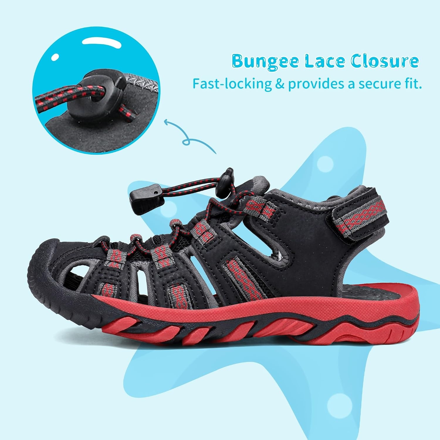 image:imageDREAM PAIRS Unisex Summer Water Athletic Sandals ClosedToe Protection QuickDrying Upper Comfort Footbed Durable NonSlip Sole HookAndLoop Outdoor Sport Walk HikeBlackRed