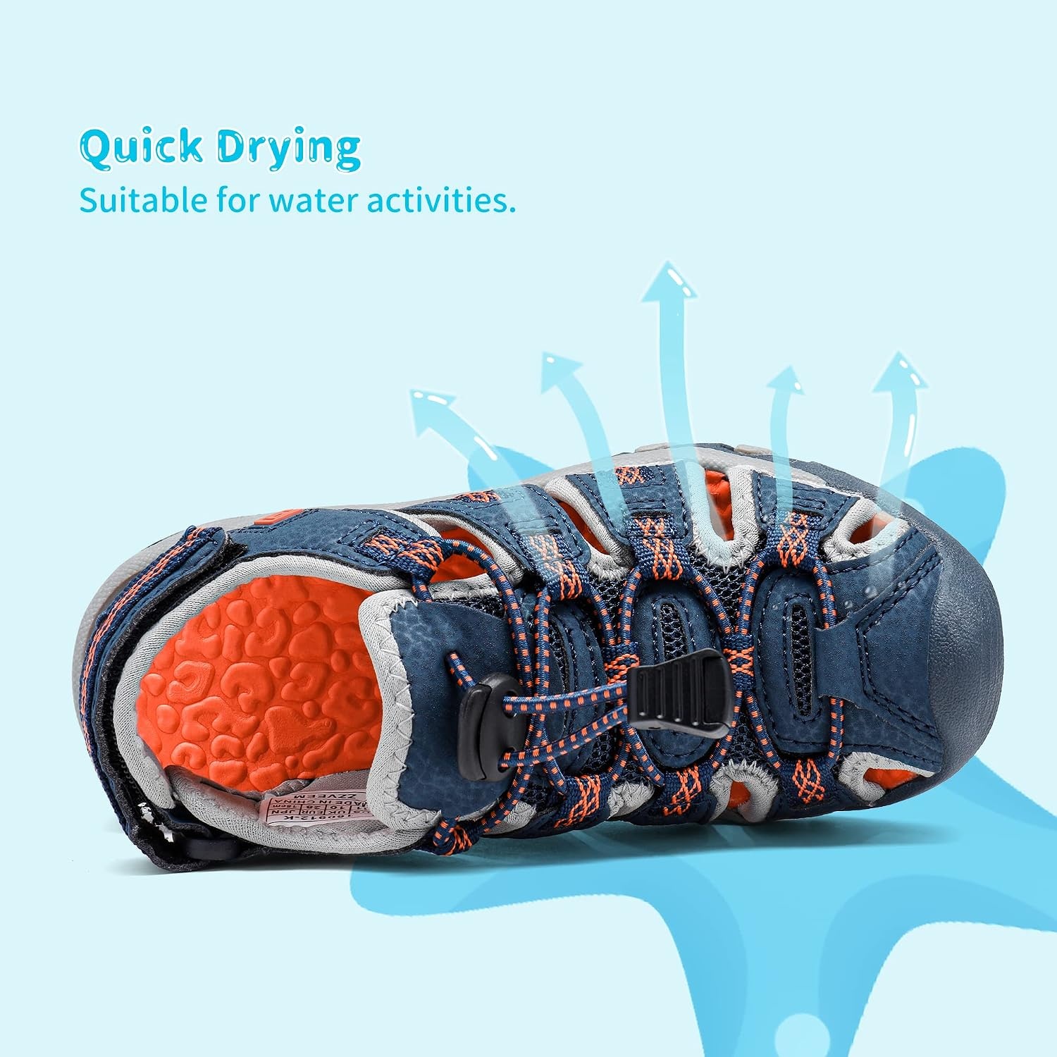 image:imageDREAM PAIRS Unisex Summer Water Athletic Sandals ClosedToe Protection QuickDrying Upper Comfort Footbed Durable NonSlip Sole HookAndLoop Outdoor Sport Walk HikeNavyOrange