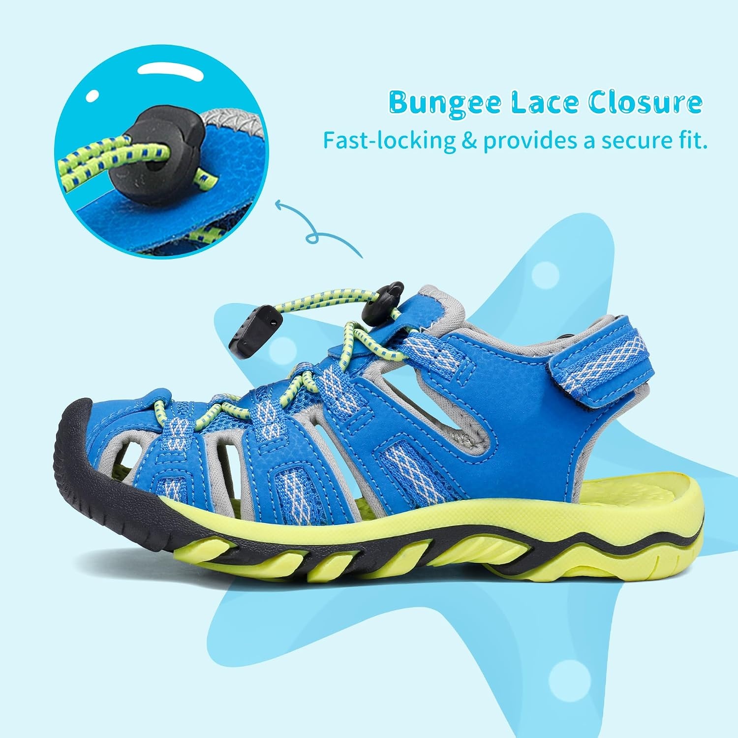 image:imageDREAM PAIRS Unisex Summer Water Athletic Sandals ClosedToe Protection QuickDrying Upper Comfort Footbed Durable NonSlip Sole HookAndLoop Outdoor Sport Walk HikeBlueGreen