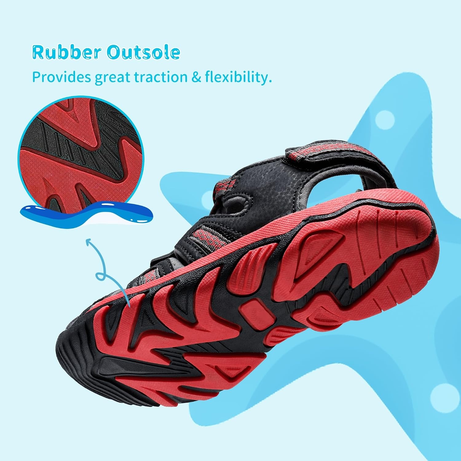 image:imageDREAM PAIRS Unisex Summer Water Athletic Sandals ClosedToe Protection QuickDrying Upper Comfort Footbed Durable NonSlip Sole HookAndLoop Outdoor Sport Walk HikeBlackRed
