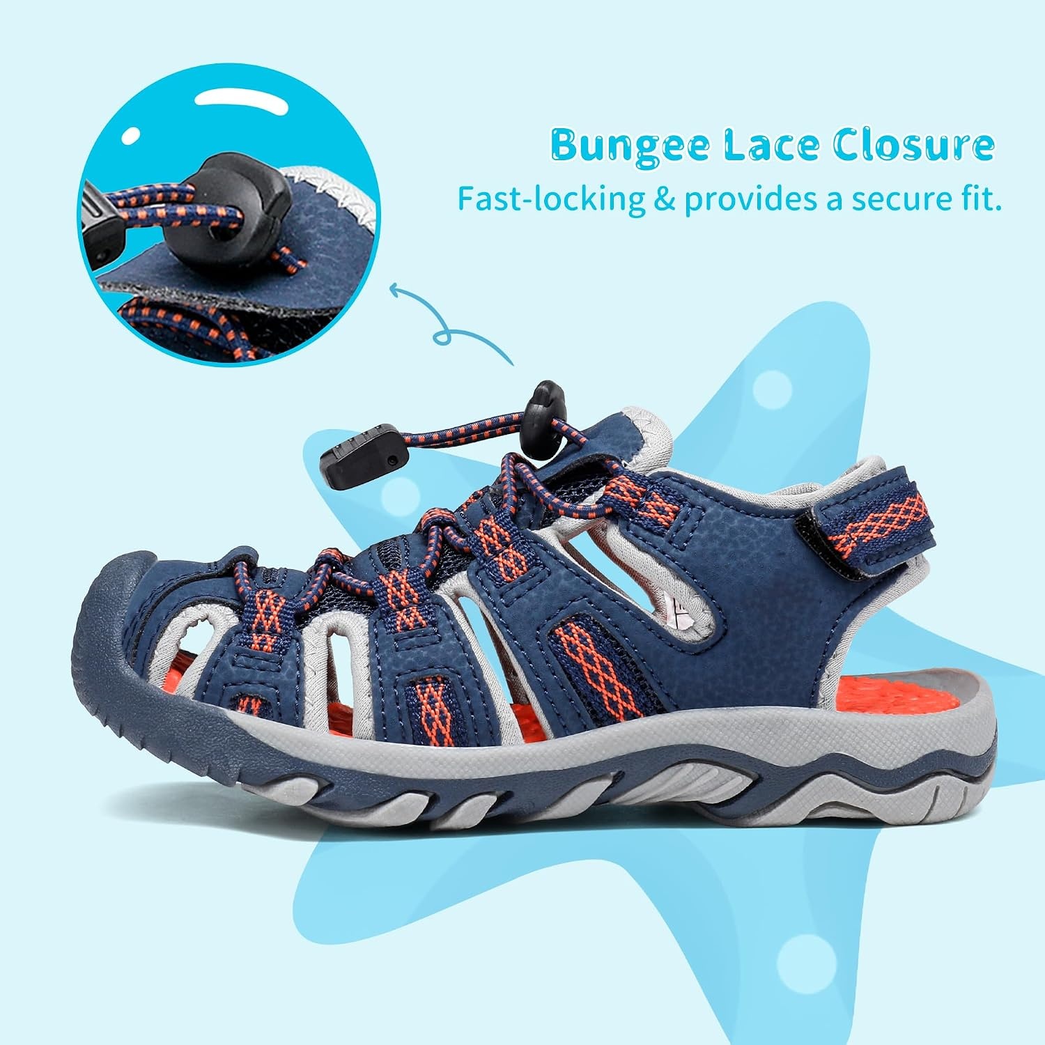 image:imageDREAM PAIRS Unisex Summer Water Athletic Sandals ClosedToe Protection QuickDrying Upper Comfort Footbed Durable NonSlip Sole HookAndLoop Outdoor Sport Walk HikeNavyOrange