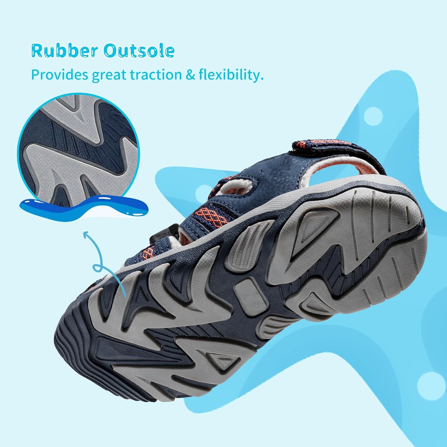 image:imageDREAM PAIRS Unisex Summer Water Athletic Sandals ClosedToe Protection QuickDrying Upper Comfort Footbed Durable NonSlip Sole HookAndLoop Outdoor Sport Walk HikeNavyOrange