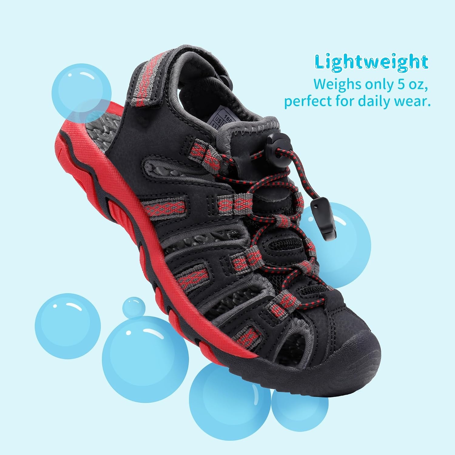 image:imageDREAM PAIRS Unisex Summer Water Athletic Sandals ClosedToe Protection QuickDrying Upper Comfort Footbed Durable NonSlip Sole HookAndLoop Outdoor Sport Walk HikeBlackRed