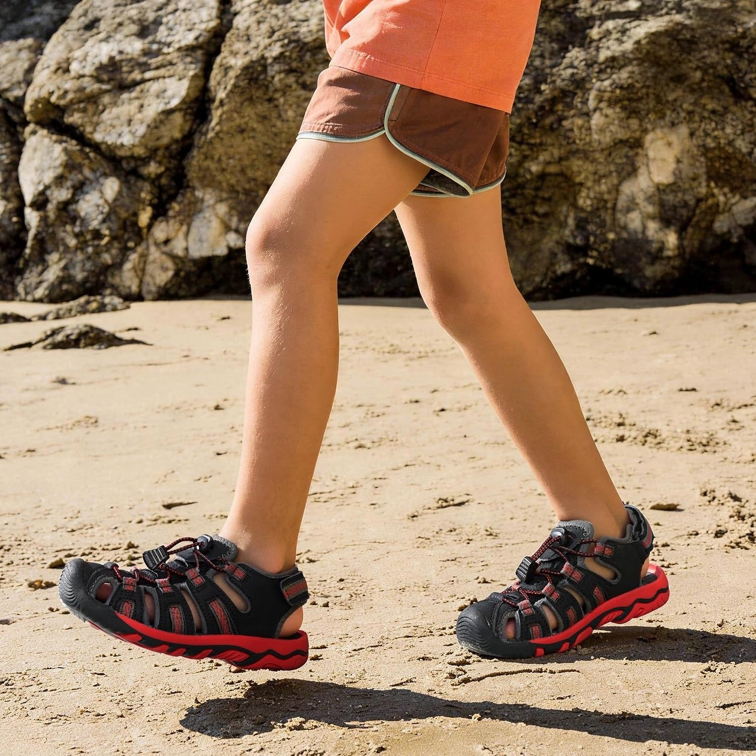 image:imageDREAM PAIRS Unisex Summer Water Athletic Sandals ClosedToe Protection QuickDrying Upper Comfort Footbed Durable NonSlip Sole HookAndLoop Outdoor Sport Walk HikeBlackRed