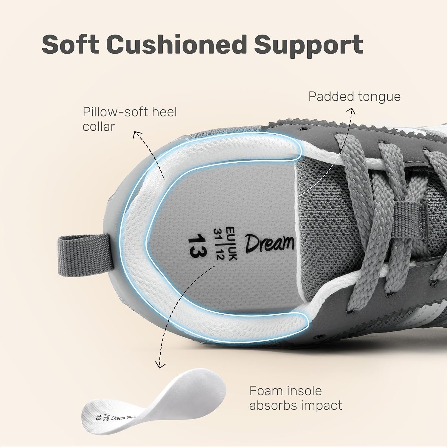 image:imageDREAM PAIRS Unisex Tennis Shoes Breathable Sneakers Lightweight Mesh Retro Upper Comfort Insole Durable Outsole Convenient Heel Pull Tab Casual Walk Sports Athletic School GymGrey