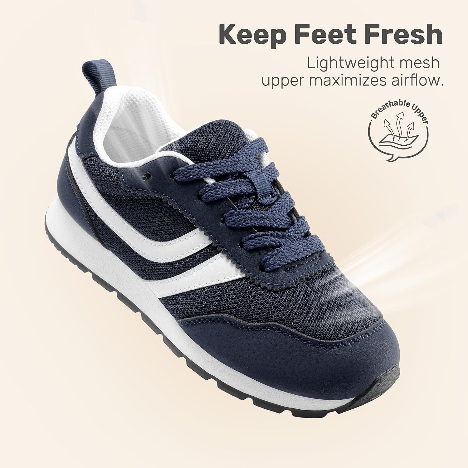 image:imageDREAM PAIRS Unisex Tennis Shoes Breathable Sneakers Lightweight Mesh Retro Upper Comfort Insole Durable Outsole Convenient Heel Pull Tab Casual Walk Sports Athletic School GymNavy