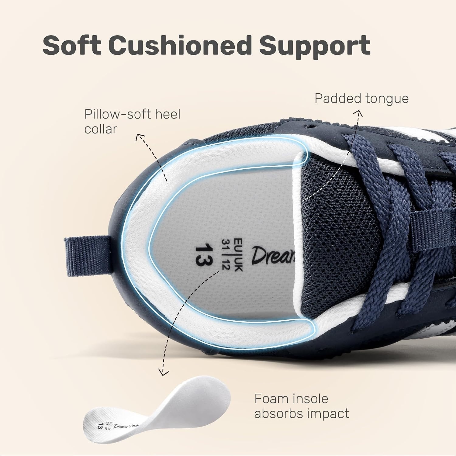 image:imageDREAM PAIRS Unisex Tennis Shoes Breathable Sneakers Lightweight Mesh Retro Upper Comfort Insole Durable Outsole Convenient Heel Pull Tab Casual Walk Sports Athletic School GymNavy