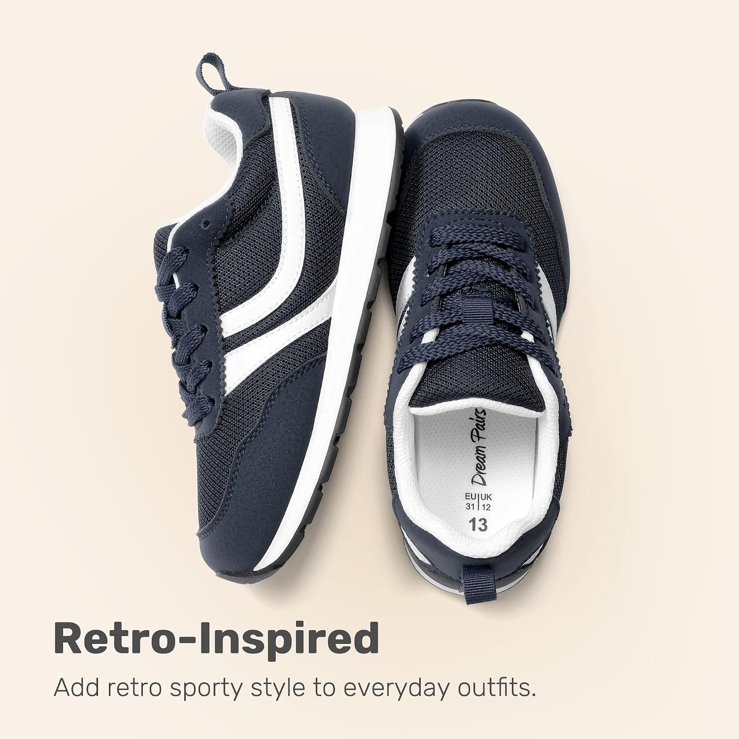 image:imageDREAM PAIRS Unisex Tennis Shoes Breathable Sneakers Lightweight Mesh Retro Upper Comfort Insole Durable Outsole Convenient Heel Pull Tab Casual Walk Sports Athletic School GymNavy