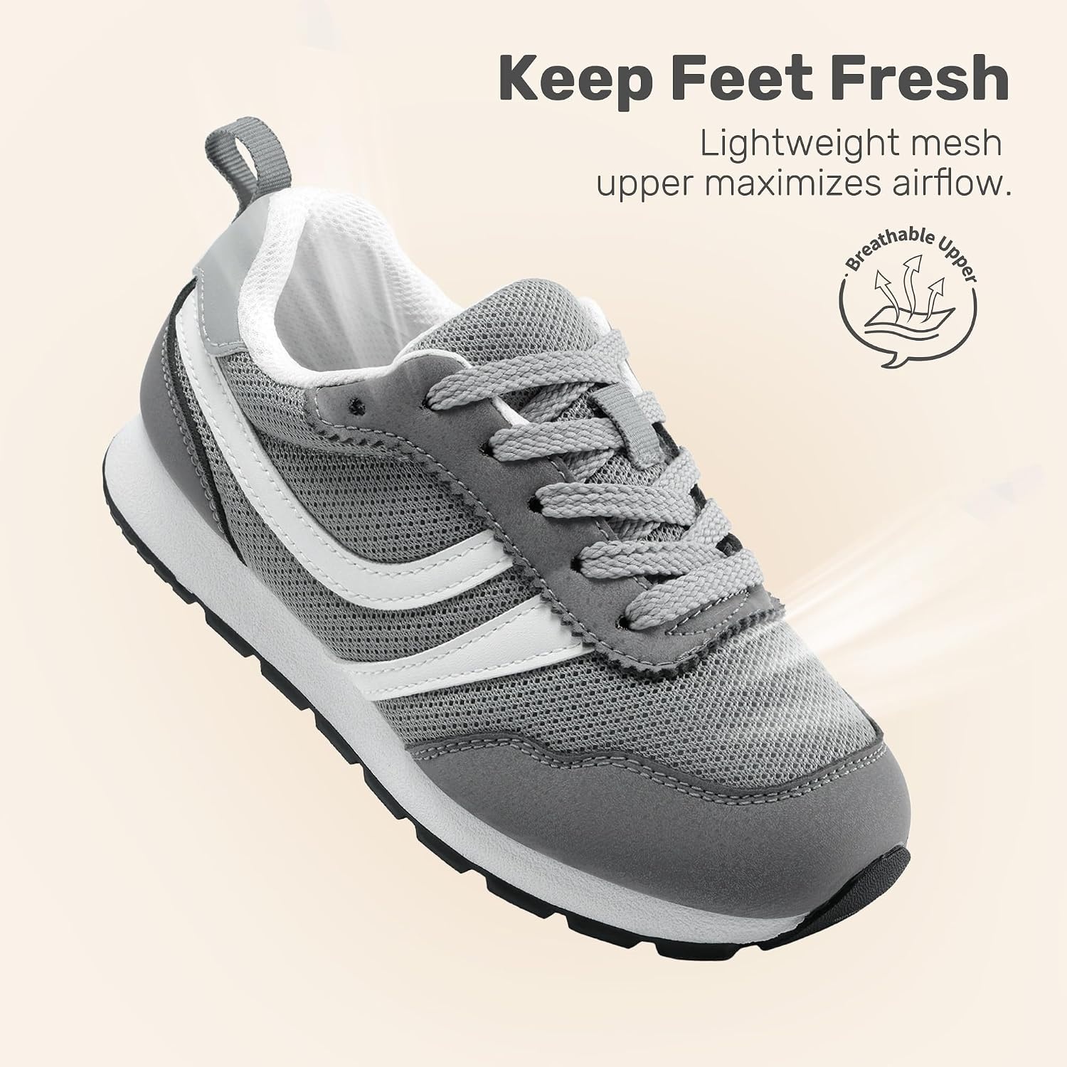 image:imageDREAM PAIRS Unisex Tennis Shoes Breathable Sneakers Lightweight Mesh Retro Upper Comfort Insole Durable Outsole Convenient Heel Pull Tab Casual Walk Sports Athletic School GymGrey