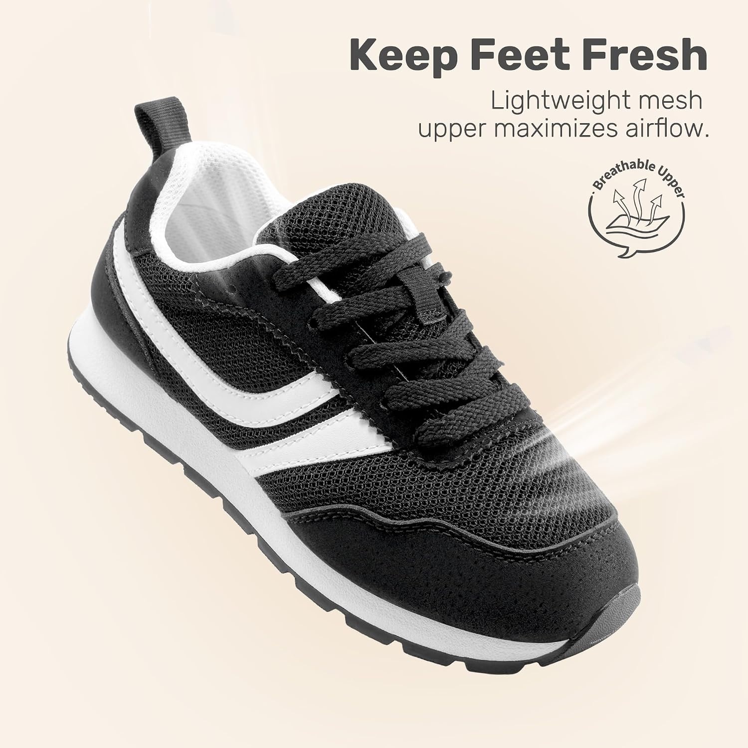 image:imageDREAM PAIRS Unisex Tennis Shoes Breathable Sneakers Lightweight Mesh Retro Upper Comfort Insole Durable Outsole Convenient Heel Pull Tab Casual Walk Sports Athletic School GymBlack