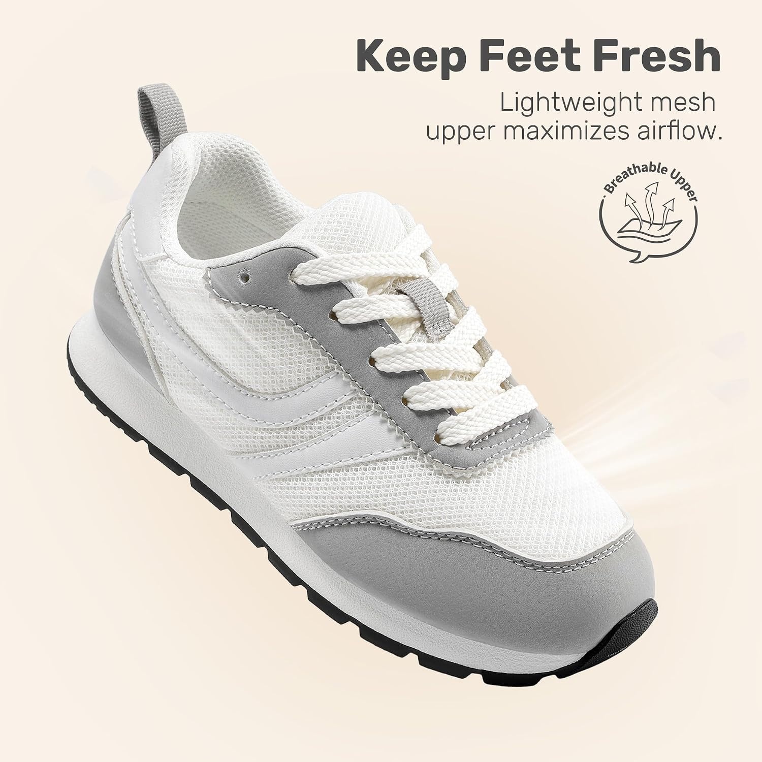 image:imageDREAM PAIRS Unisex Tennis Shoes Breathable Sneakers Lightweight Mesh Retro Upper Comfort Insole Durable Outsole Convenient Heel Pull Tab Casual Walk Sports Athletic School GymWhite