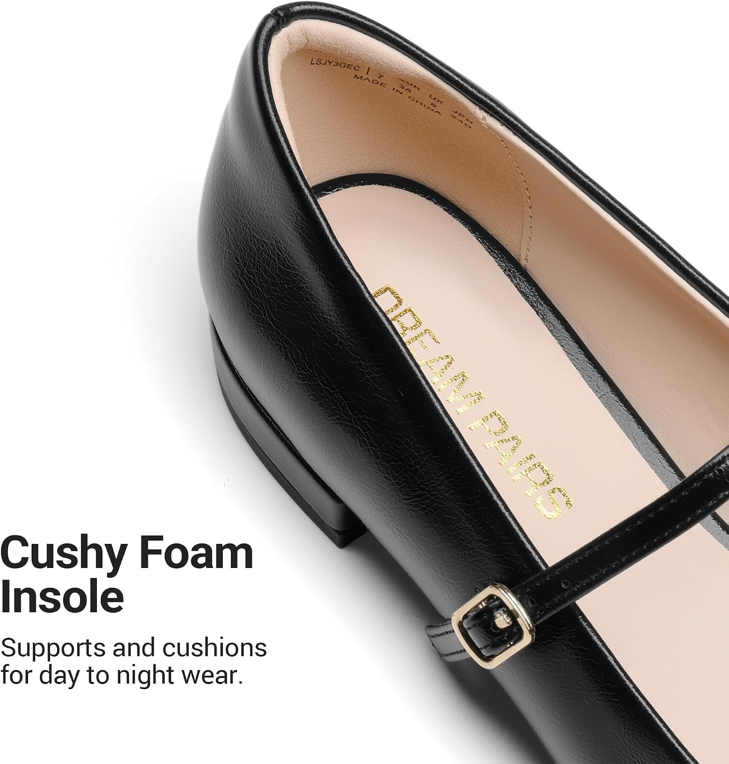 image:imageDREAM PAIRS Women Square Toe Mary Jane Ballet Flats Low Heel Elegant Comfortable Dress Shoes for Office Wedding DailyBlack