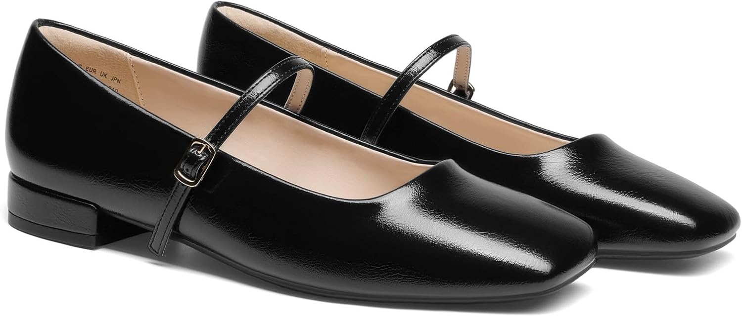 image:imageDREAM PAIRS Women Square Toe Mary Jane Ballet Flats Low Heel Elegant Comfortable Dress Shoes for Office Wedding DailyBlack