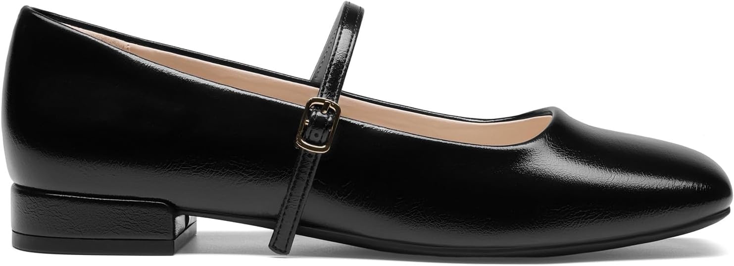 image:imageDREAM PAIRS Women Square Toe Mary Jane Ballet Flats Low Heel Elegant Comfortable Dress Shoes for Office Wedding DailyBlack